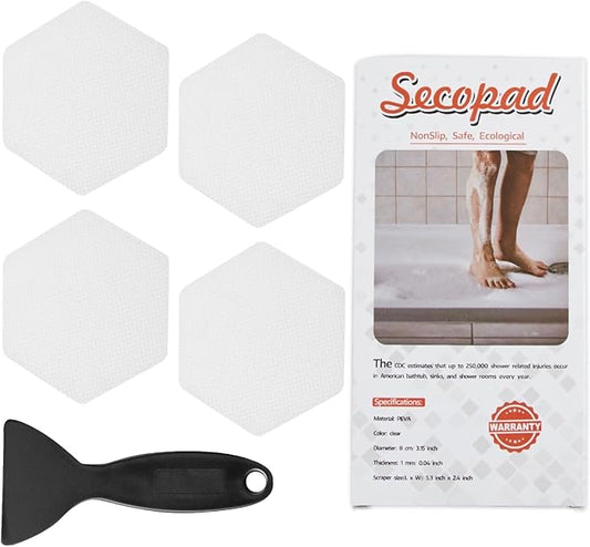 Bathtub Stickers Non-Slip, 24 PCS Hexagon White Safety Shower Treads Adhesive Appliques with Premium Scraper