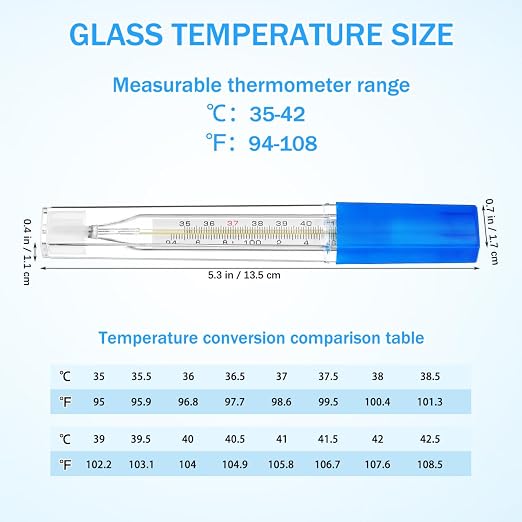 4PCS Glass Cuban Temperature Thermometers for for Adults Kids ℃ & ℉ | Thermometers for Fever - Old Fashioned Axillary & Oral Temperatures Accurate Measurement for Families