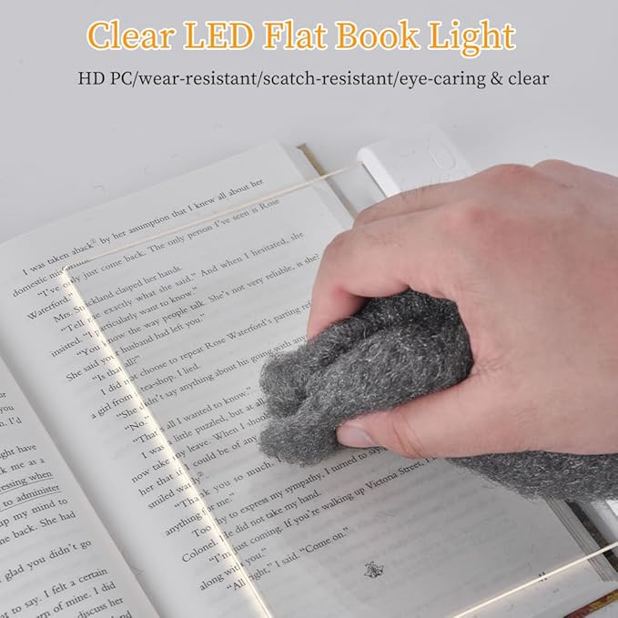 Book Light for Reading in Bed at Night Flat Reading Lights, White | 3 Color & Dimming, Rechargeable, Full Page, Flat Booklight with Timer, LED Reading Light, Bookish Gifts for Book Lovers