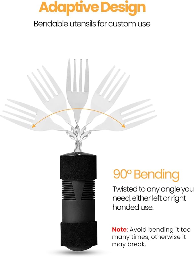 Bendable Adaptive Utensils for Elderly, Disabled People, Parkinson’s, Arthritis, Hand Tremors, Weak Hand Grip & Handicapped, Arthritic Hands-Non Slip Handles(qu_wanqu2,Black)