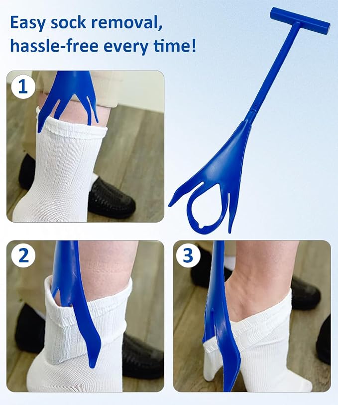 Sock Aids for Putting On Socks, No Bending Flexible Sock Aid Device with Shoe Horn Long-Handle Sock Removal for Seniors/Disabled, Easy On and Off Sock Helpers (Basic)