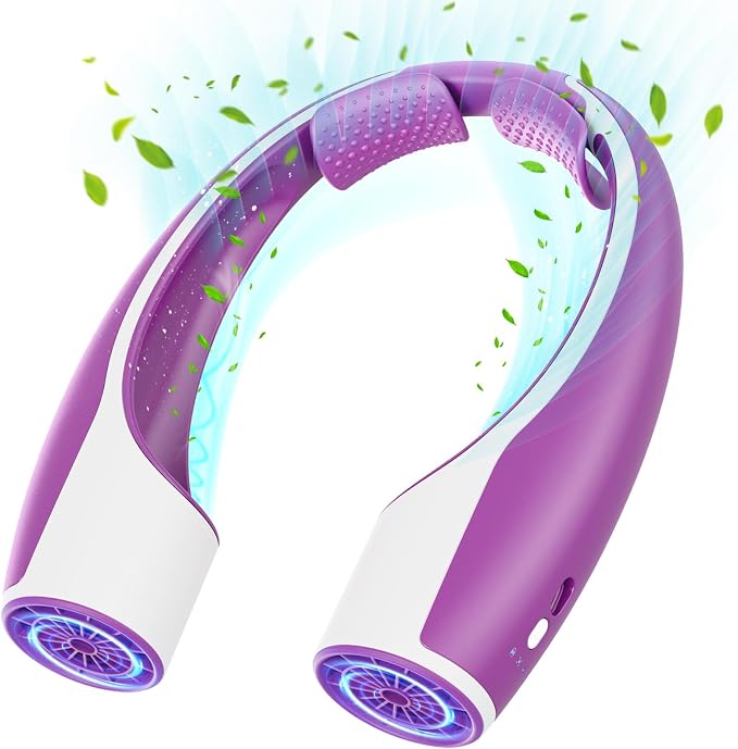 Rohent Neck Fan Portable for Women: High Speed Faster Cooling Neck Fan 4 Speeds Wind - Super Light Ultra Quiet Rechargeable Personal Fan for Fashion Women 13-35Y Girls - Purple