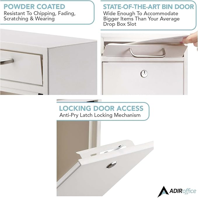 AdirOffice Wall Mount Mailbox - Mailbox with Lock and Keys- Durable Wall Mounted Locking Mailbox and Cash Drop Box for House, Apartments and Bussiness After Hours Deposits