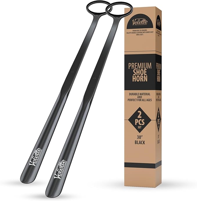 Velette 2-Pack 30" Extra Long Shoe Horn - Plastic Shoe Horn Long Handle for Seniors, Men, Women & Kids - Boot Horns, Shoehorn Long-Handle, Elderly Must Haves - Shoes Spoon, Helper, Gifts for Seniors