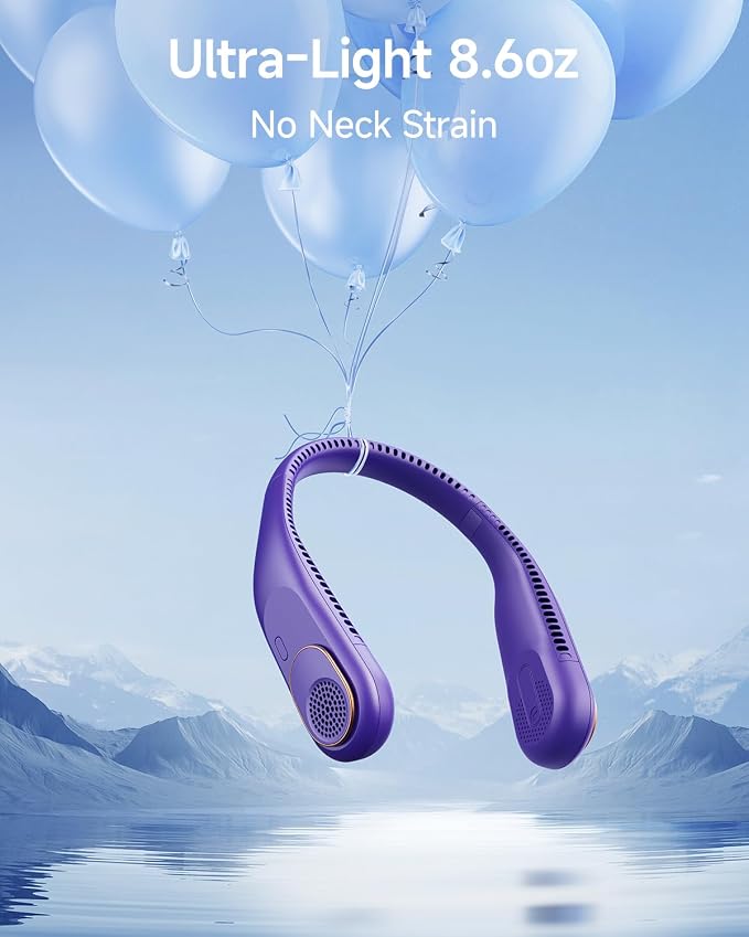 SWEETFULL Portable Neck Fan: 5200mAh Bladeless Personal Fan | 4 Speeds, 20H Max Runtime, No Hair Twist Quiet Wearable Fan for Travel | Birthday Gifts for Men Women Mom Dad