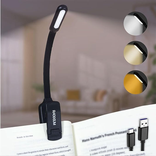 Rechargeable Book Light - 9LED Vertical Reading Light w/ 9 Color Temp, Stepless Dimming, 50H Battery, USB-C, Clip & Magnet - Gift for Book Lovers