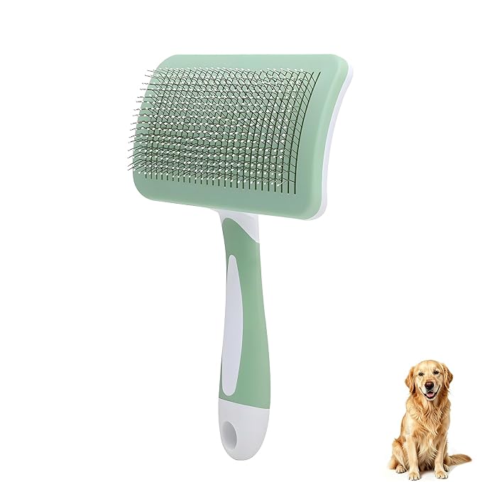 Self-Cleaning Slicker Dog Brush for Large Long-Haired Breeds | One-Click Hair Removal , Ergonomic Grip , Pet Grooming Tool