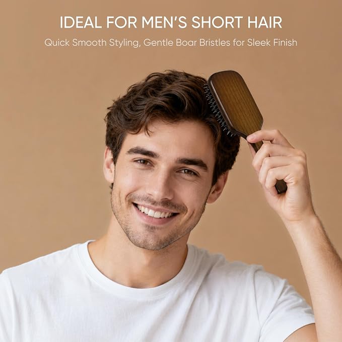 Boar Bristle Hair Brush Set, Soft Bristle Detangler for Enhancing Shine | for Long, Short, Thin, Curly, Straight, or Wavy, Hairbrush Great for Men, Women, and Kids