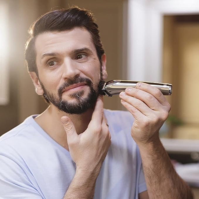 Wahl USA Stainless Steel Lithium-Ion Cordless Beard Trimmer for Men | Rechargeable All In One Men’S Beard Trimmer With Rotary Ear & Nose Trimmer, & Detail Trimmer – Model 9818A