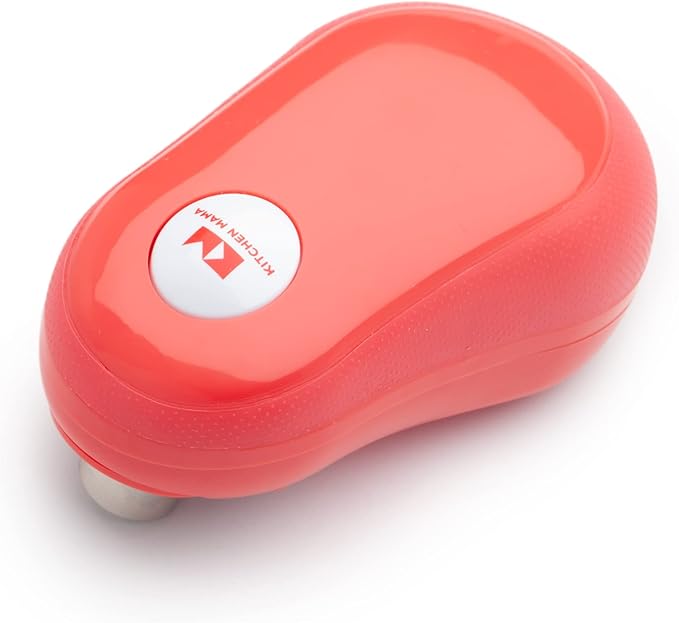 Kitchen Mama One Touch Electric Can Opener, Red | Opens with One Button Press, Auto-Stop, Smooth Edge, Cordless, Battery Operated