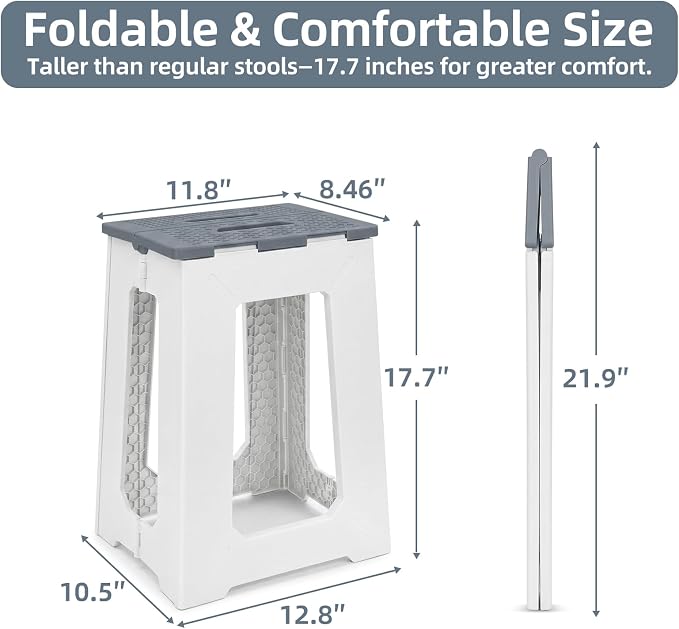 neotidy Foldable Stool Chair, 17.7” Tall Folding Seat for Adults up to 400 lb, Heavy-Duty Plastic Foldable Stool for Sitting, Portable Compact Folding Chair for Home Outdoor Camping, Gray