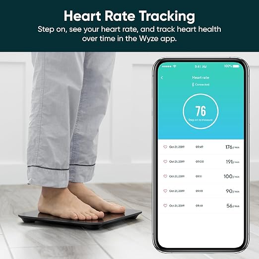 Wyze Smart Scale for Body Weight, Digital Scale for Body Weight BMI Muscle Mass, Heart Rate Monitor, Bluetooth Weight Scale with Baby/Pet/Luggage Mode, 400 lbs, Black