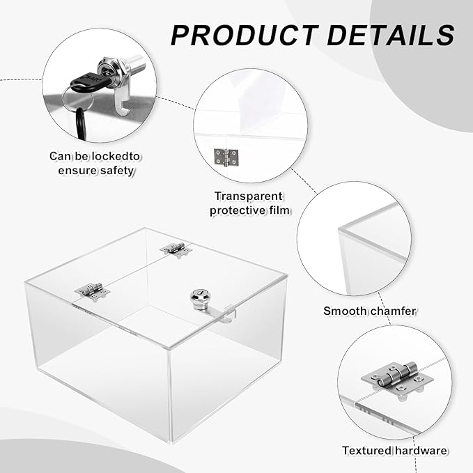 Large Clear Lock Box - 8.7×7.9×4.7 Inches Acrylic Display Case with Lock, Transparent Lockbox with Keys for Secure Storage & Showcase