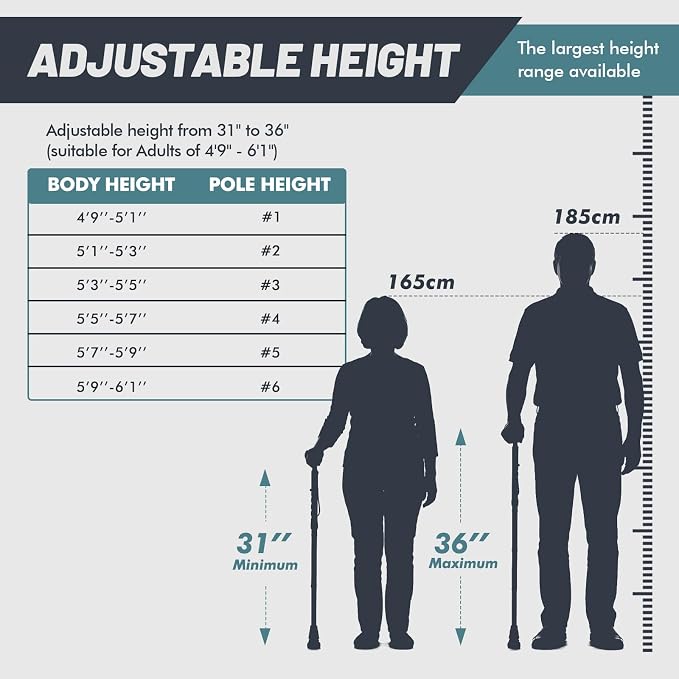 GPTCAMP G2 Walking Stick, Fold-up Walking Cane for Women and Men with Wrist Strap, Portable, Foldable, Collapsible, Lightweight and Sturdy with Comfortable T Handle