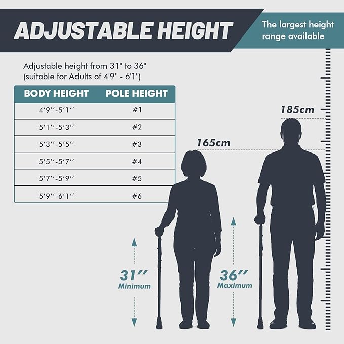 GPTCAMP G2 Walking Stick, Fold-up Walking Cane for Women and Men with Wrist Strap, Portable, Foldable, Collapsible, Lightweight and Sturdy with Comfortable T Handle