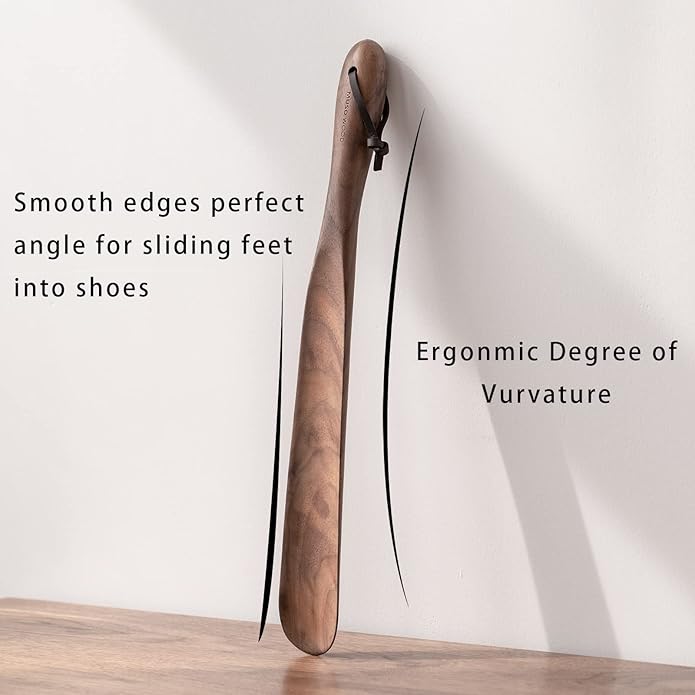 muso wood Shoe Horn 15" Long Handle for Seniors, Wooden Shoehorn for Men Women Kids Pregnancy