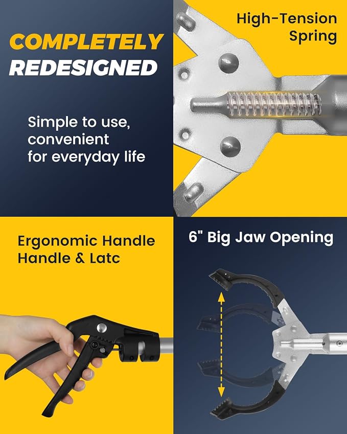 Heavy Duty Grabber Reacher Tool, Grabber Pickup Tool Extra Lon 53" Trash Picker Upper Grabber Heavy Duty Stainless Steel Thickened Non-Slip 6 inch Wide Jaws Claw Reaching Tool