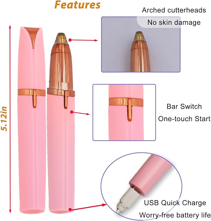 LiXiongBao USB Rechargeable Portable Electric Eyebrow Trimmer Pen for Women,Painless Precision Eyebrow Hair Remover, Safe Eyebrow Shaver Razor Tool for face Leg Lip Armpit Hand(Pink)