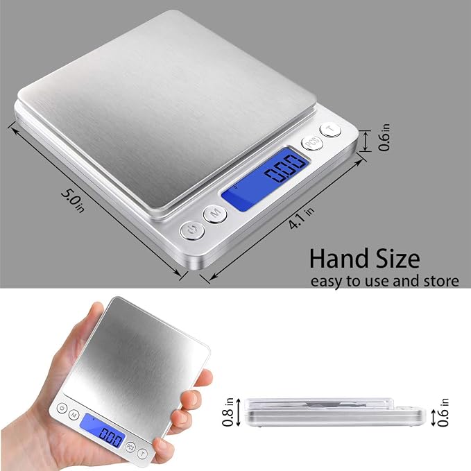 Fuzion Digital Gram Scale .01 Gram Accuracy, 500g Small Jewelry Scale, Mini Kitchen Food Scale for Herb, Powder, Gold, Coin - Weight Gram and Oz
