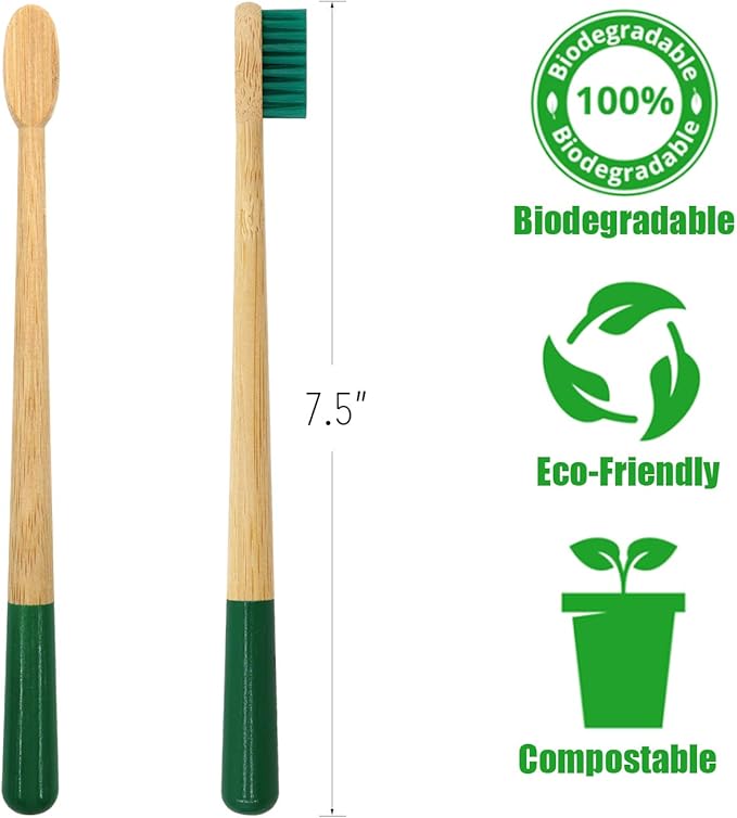 Virgin Forest Bamboo Toothbrush, Natural Eco Friendly Biodegradable Wood Toothbrushes, Vegan Organic Charcoal Tooth Brush, Pack of 6