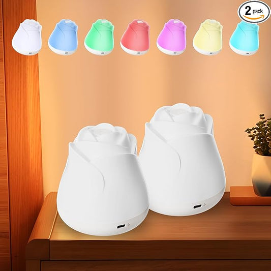 Rose Night Light for Bedroom, Touch Control LED Bedside Lamp, 7 RGB Colors, Portable Table Lights Gift for Men Women Teens Kids Children Sleeping Aid(2 Pack)