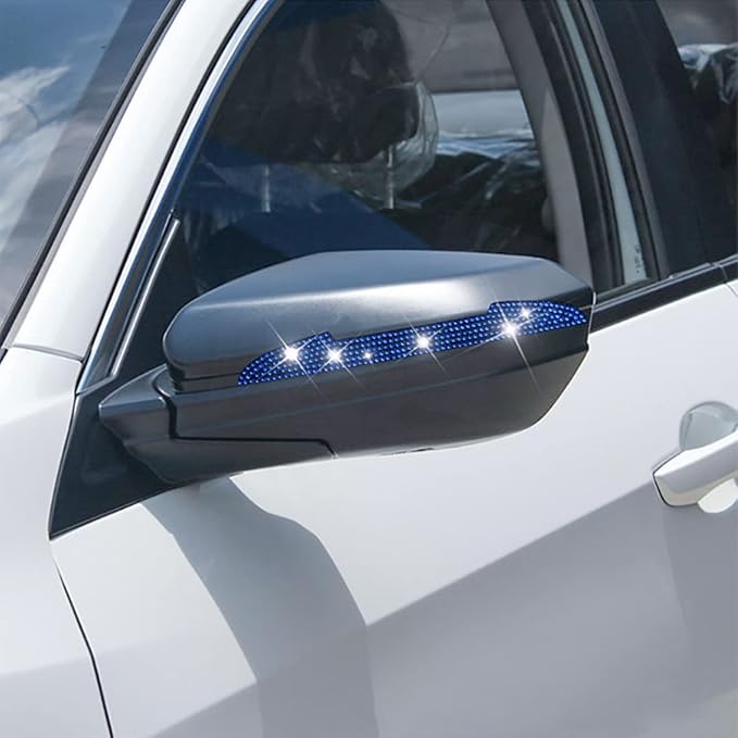 4PCS Bling Car Door Handle Scratch Protector, Blue | 5.75x0.39 Inch, Universal fit, side panels/mirror edges, stainless steel, rhinestones, adhesive backing, exterior accessories