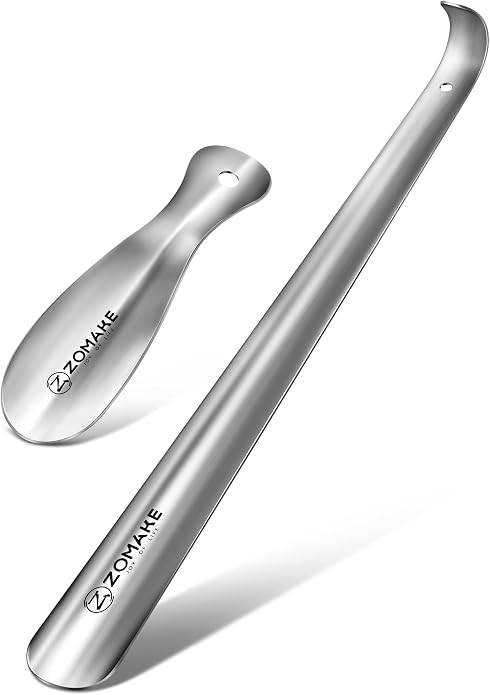 ZOMAKE Metal Shoe Horn Long Handle for Seniors 16.5 Inch,Long Shoehorn Stainless Steel Shoe Spoon Shoe Helper for Men Women