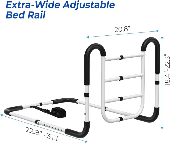 KingPavonini Bed Rails for Elderly Adults Safety ASTM-Approved, 2026 Upgrade Ergonomic Dual U-Handles & 4-Bar Reinforced Anti-Tip, 400lb Bed Rails for Seniors with Storage Bag, Tool-Free, Model BM07