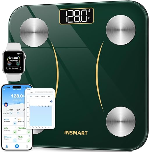 INSMART Smart Scale for Body Weight, Digital Bathroom Scale with BMI, Muscle Mass, Bluetooth Body Fat Scale,17 Body Composition Analyzer with Smart APP Sync Weight Scale, 400 lbs (Green)