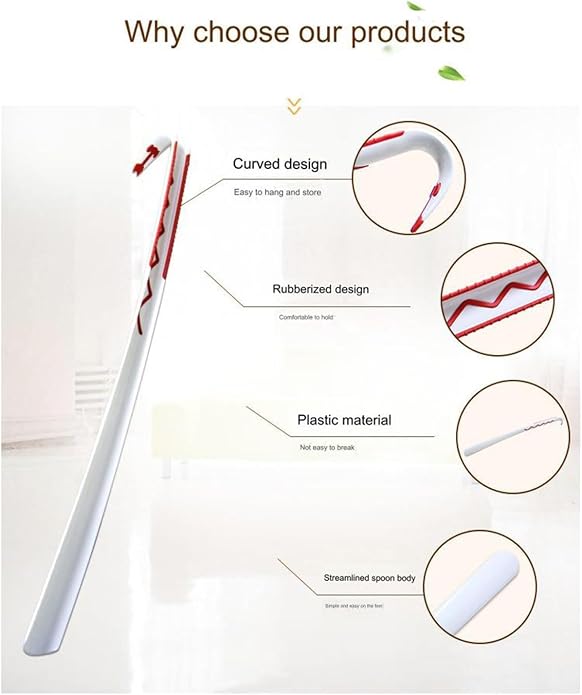 Long Handled Plastic Shoe Horn, 60cm / 23.7in, Unisex All Ages Use | Long Handle, For Taking Boots On and Off, Comfort Grip