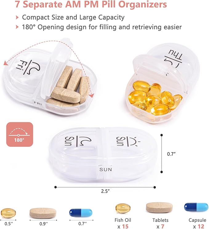 BAGSFY Weekly Pill Organizer 2 Times a Day in a Cute Fabric Pill Case, Medicine Bag, AM PM Pill Box 7 Day, Portable Medication Travel Case for Pills, Vitamins, Fish Oils, Supplements.