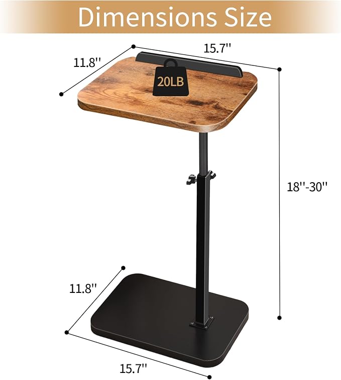 Small End Table Adjustable Height Side Table for Small Spaces | 90° Flip-Over Panel Side Table 360° Swivel TV Tray Couch Tables that Slide Under, Food Snack Trays for Sofa Bed Living Room