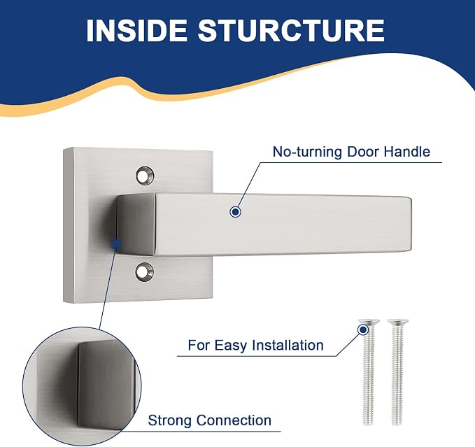 KNOBWELL 4 Pack Brushed Nickel Dummy Door Handles Modern Square Fake Door Lever for Closet/Hallway/Pantry Interior Door Knob Single Side Door Handle