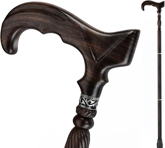 URFORESTIC Handmade Wooden Walking Cane,Solid Wooden Cane for Men and Women, Ergonomic Walking Stick for Senior, Elderly,36 Inch Height(Dark Brown)
