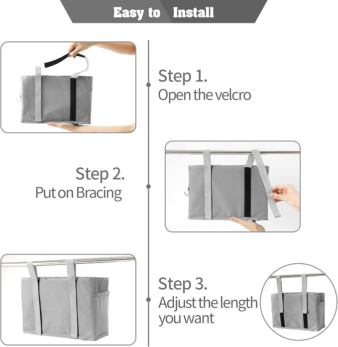 Bseash Bunk Bed Organizer, Bedside Caddy Hanging Bed Organizer Storage Bag with 4 Pockets and 2 Hooks, for College Dorm Rooms Bed, Hospital Bed, Baby Bed Rails, 600D Oxford Cloth (Gray)