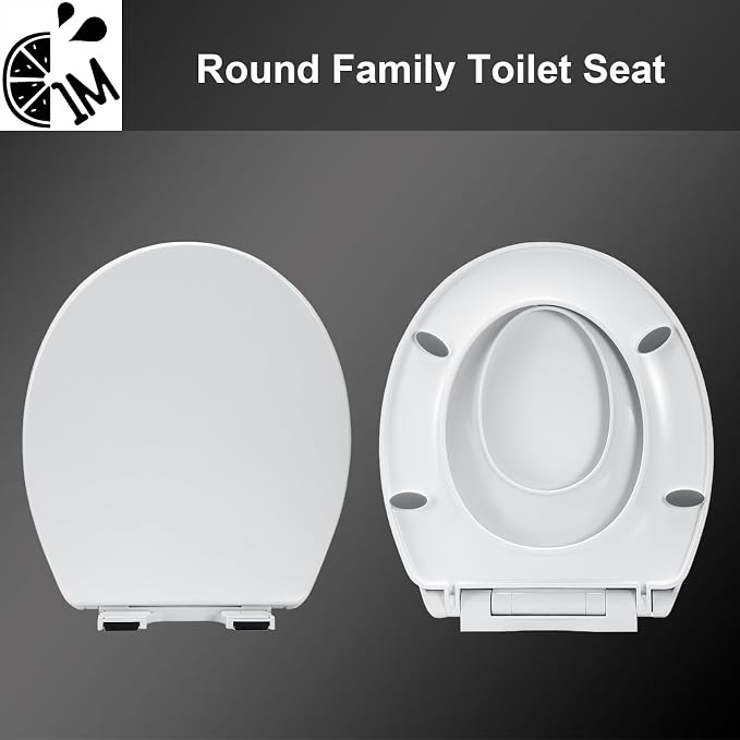 1M Family Toilet Seat, Patented Slow Close & Quick Releasing Technology, Anti-Wiggling, Easy to Install and Clean, Standard Round with Toddler Seat Built In (2 Pieces)