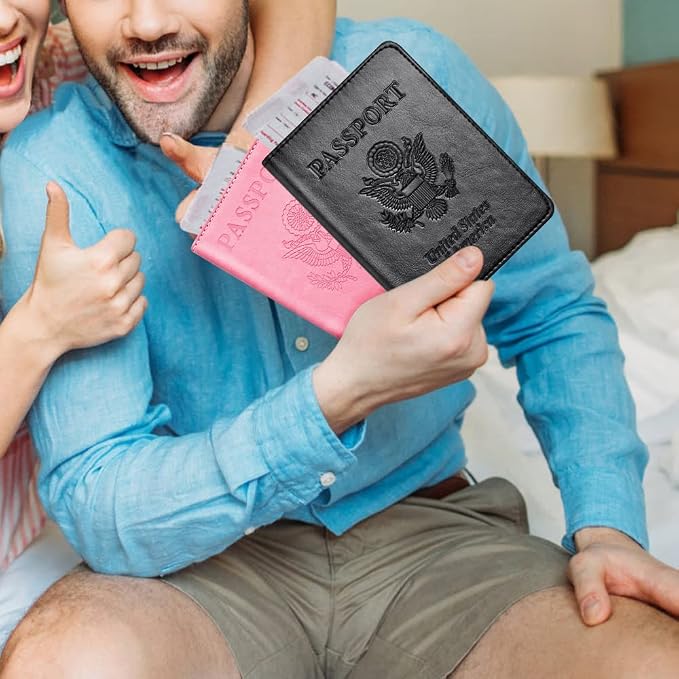 Eoehro Passport Holder for Travel Essentials-2Pack, Passport Wallet Cover Case for Travel Must Haves Accessories,Passport Book Holders for Women and Men