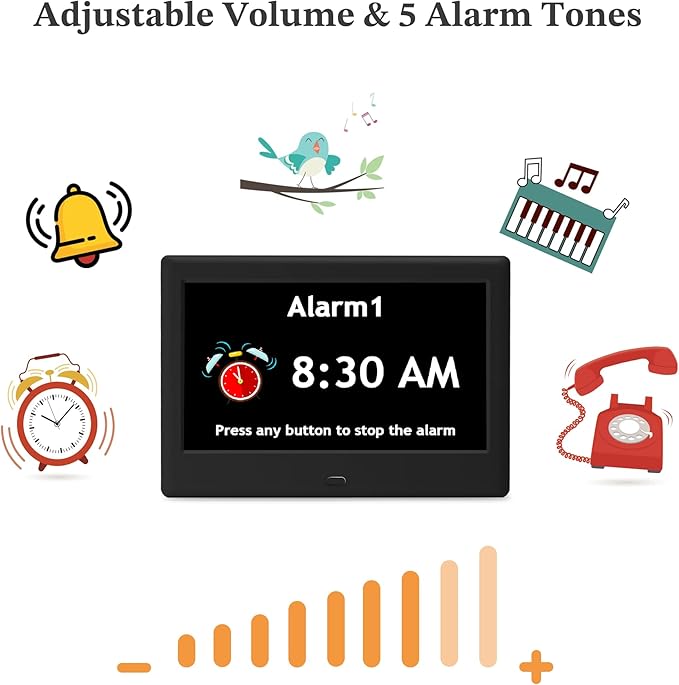 2025 NEW, Digital Clocks, 7'' Dementia Clock with Date and Time for Elderly, Auto-Dimming, 12 Reminders & 6 Alarms, Button & Remote Control, Auto DST, Digital Calendar for Seniors Large Display