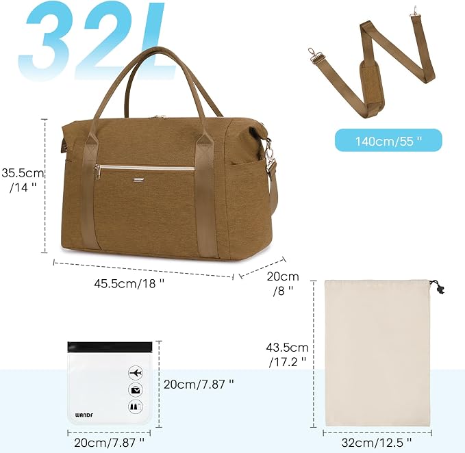 WANDF For Spirit Airlines Personal Item Bag 18x14x8 Underseat with Wet Pocket & Shoe Compartment & Tsa Approved Toiletry Bag