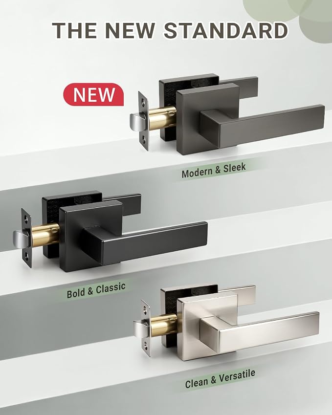 KNOBWELL 2 Pack Door Handles Interior Passage Doorknob with Straight Lever Gunmetal Black Hallway Closet Door Handles