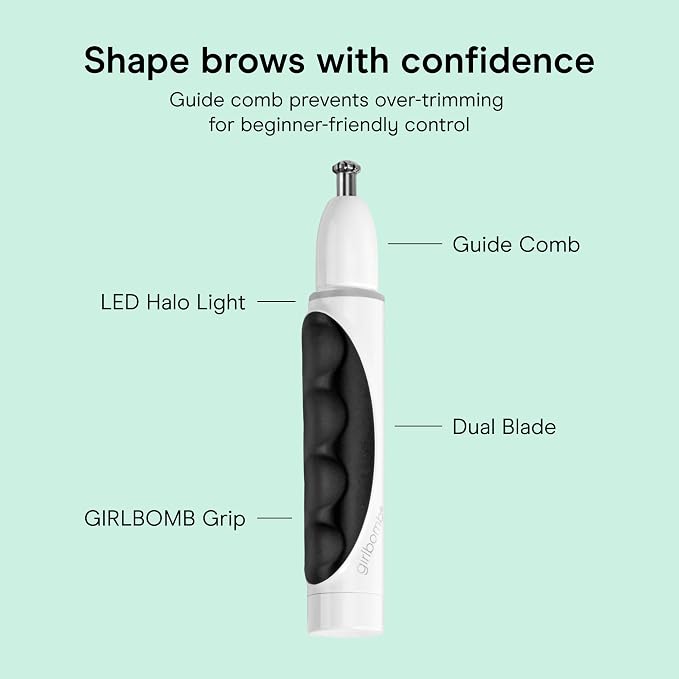 Conair GIRLBOMB Nose Face & Brow Trimmer | 3-in-1 Battery-Powered Trimmer for Fine and Coarse Facial Hair, White, GBT01W