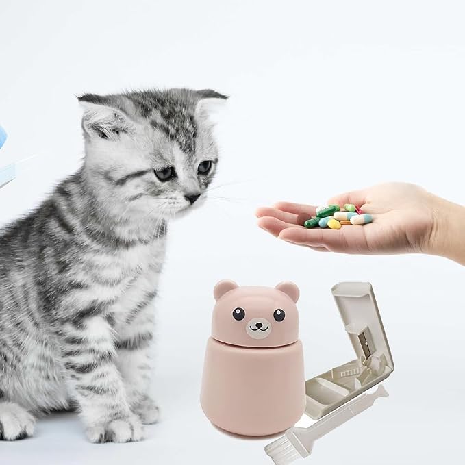 CoaGu Bear Pill Crusher & Splitter Kit - BPA-Free Combo for Pills/Tablets, FDA-Compliant Fine Powder, Nursing Home & Travel