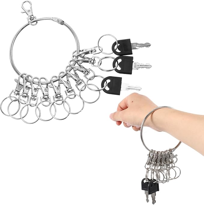 Large Key Ring Hoop,Key Ring Holder,Keys Organizer Portable Keys Management Holders with 10 Swivel Clasps Big Rings Keychain Holders Rings for Office Warehouse School Home(Silver)