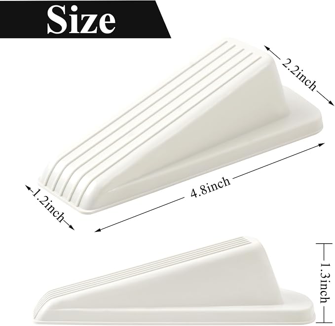 4 Pack Door Stoppers for Bottom of Door, White 4.8x2.2x1.3in Door Stops, Rubber Door Stopper Wedge, Sturdy Stackable Door Stops for Floor