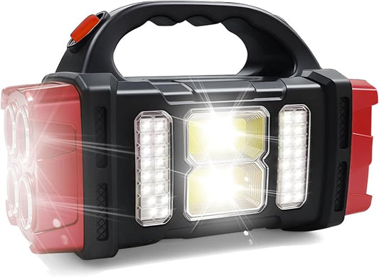Solar Handheld Flashlight, 4 Lighting Modes Rechargeable LED Work Light, USB-C & Solar Powered Portable Lantern,Emergency Camping Light for Outdoor, Hiking, Power Outage (Red-1pcs)