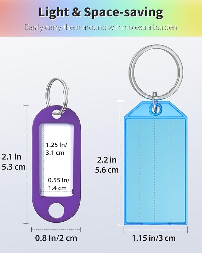 Uniclife 30 Pack Key Tags with Blank Labels, Clear Windows & Split Rings | 2 styles of key tags with writable blank paper labels and clear covers keep labels protected, visible and easy to identify