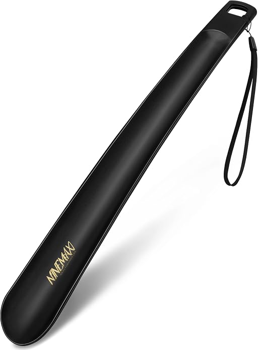 NINEMAX Plastic Shoe Horn Long Handle 16.5Inch, Long Shoehorn Sturdy for Senior Men Women with Hook