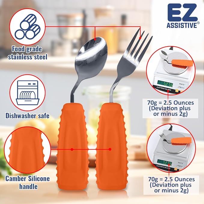 Adaptive Weighted Utensils Set – Spoon and Fork for Hand Tremors, Parkinson’s, Elderly, and Arthritis – Adaptive Eating Utensils for Weak Grip and Limited Mobility