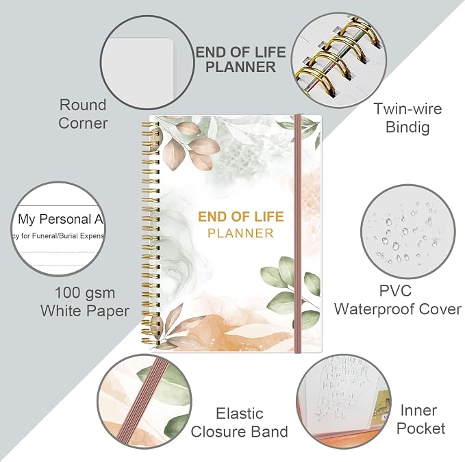 End of Life Planner – Final Arrangements Organizer for Beneficiary, Will Preparation, Last Wishes & Funeral Planning, 5.8" x 8.5", Rose Leaf