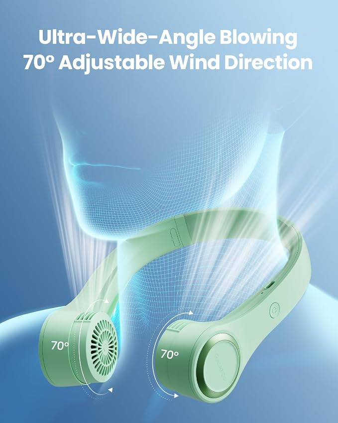 Gaiatop Portable Neck Fan, 4000mAh Rechargeable Hands Free Bladeless Mini Fans, 3 Speeds Air Outlet Can Rotate 70°, Free Adjustment Personal Wearable Cooling Fan Suitable for Travel Office Green